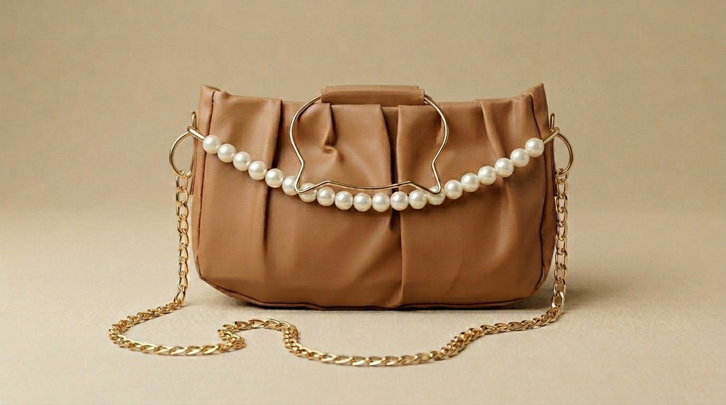 Cat-Ear Handle Pearl Ruched Handbag