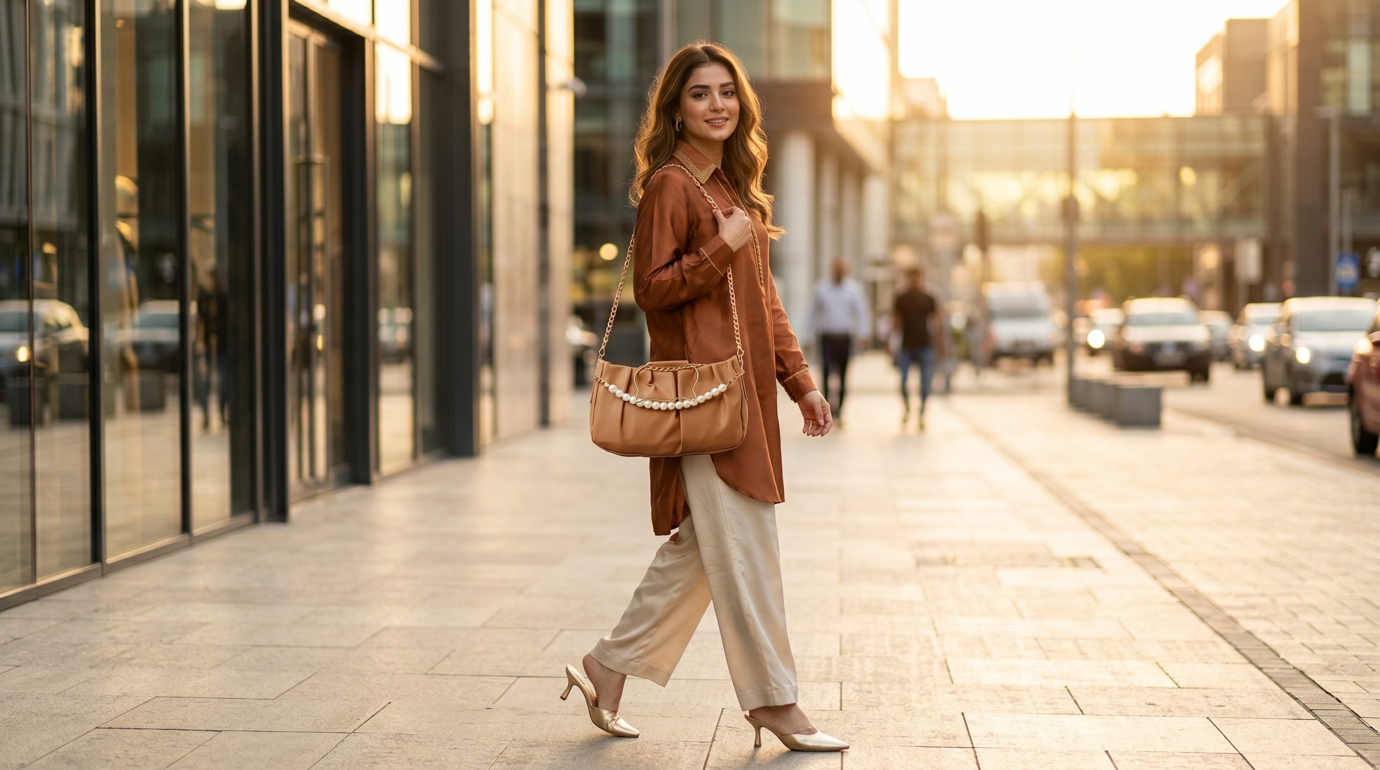Cat-Ear Handle Pearl Ruched Handbag